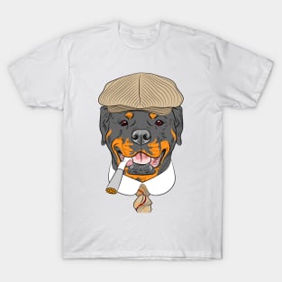 hipster dog Rottweiler breed in a brown cap, with a tie and a cigarette T-Shirt